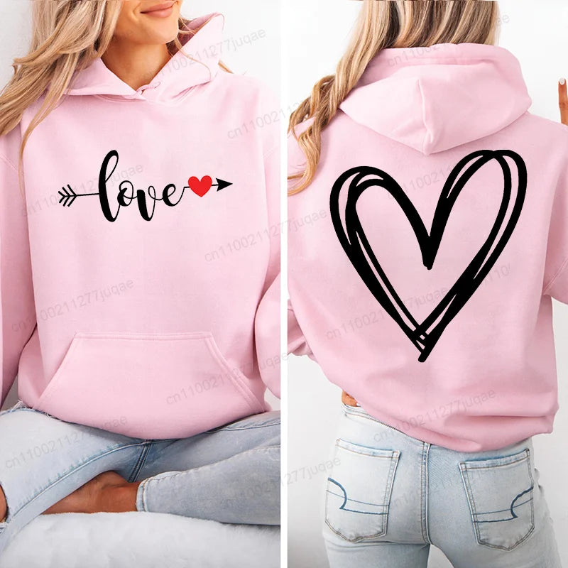 Harajuku Streetwear Hoodie for Women Clothes Oversized Leopard Heart Print Hip Hop Sweatshirt Valentine Heart Hoodies Tops Gifts