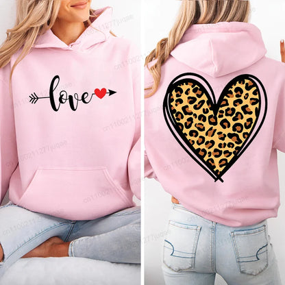 Harajuku Streetwear Hoodie for Women Clothes Oversized Leopard Heart Print Hip Hop Sweatshirt Valentine Heart Hoodies Tops Gifts