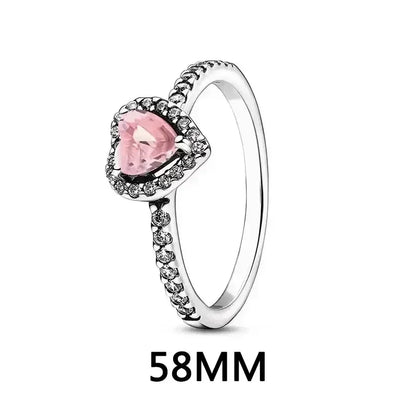 New 925 sterling silver heart-shaped earrings, rings, necklaces, pink red rainbow luxury set, sparkling charm jewelry,  gifts