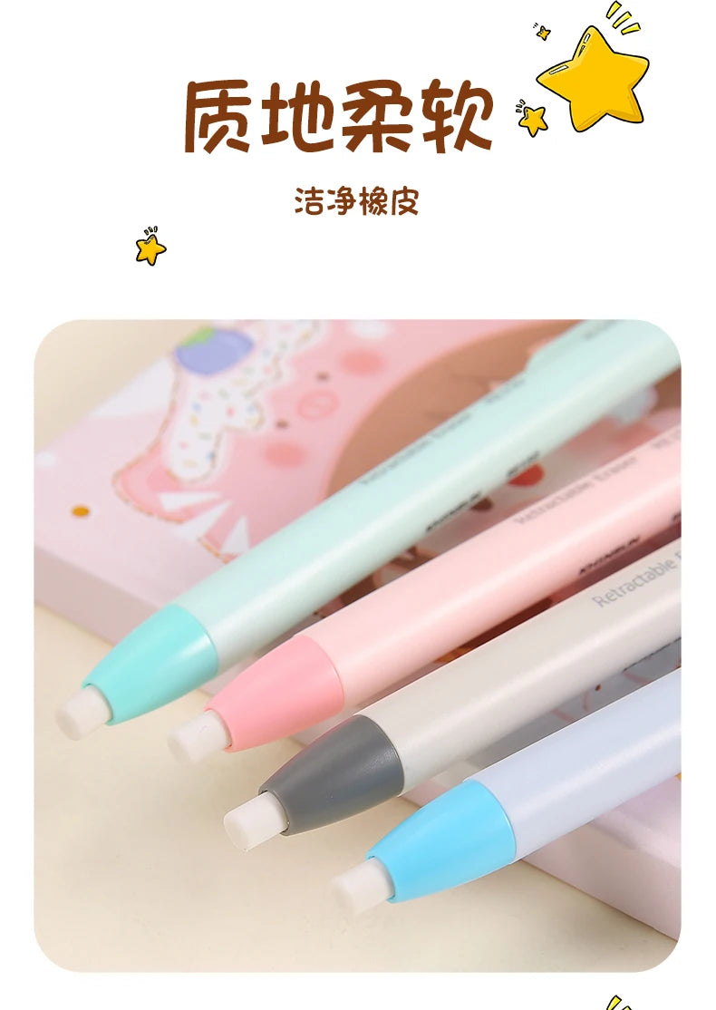 KHINSUN Press Retractable Pencil Eraser Correction Supplies Pen Style Pencil Rubber Writing School Supplies Stationery