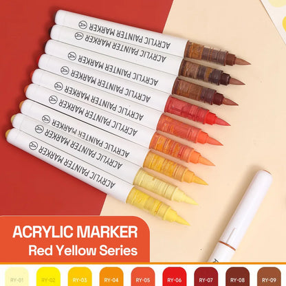 Automatic Ink Control Acrylic Paint Markers, 9 pcs Brush Tip Acrylic Paint Pens set with 7 professional color series