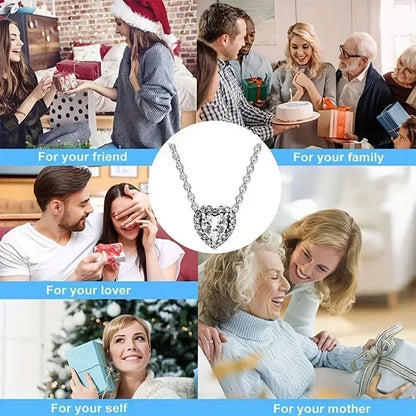 New 925 sterling silver heart-shaped earrings, rings, necklaces, pink red rainbow luxury set, sparkling charm jewelry,  gifts