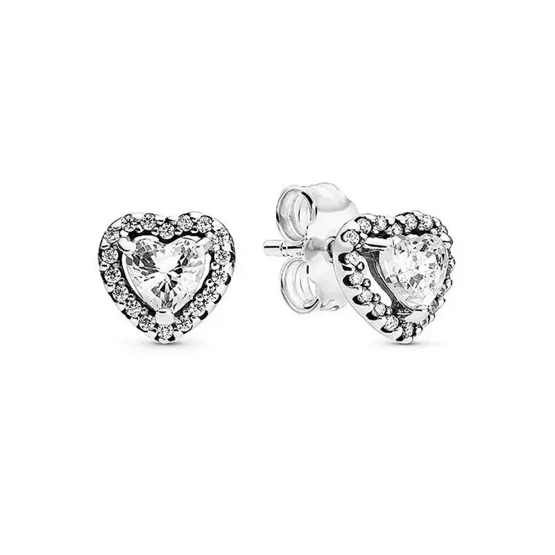 New 925 sterling silver heart-shaped earrings, rings, necklaces, pink red rainbow luxury set, sparkling charm jewelry,  gifts