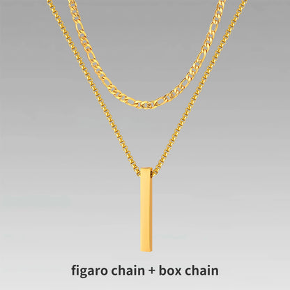 Vnox 3D Vertical Bar Necklaces for Men, Layering Stainless Steel Geometric Pendant, Layered Wheat Rope Cuban Chain, Boy Collar