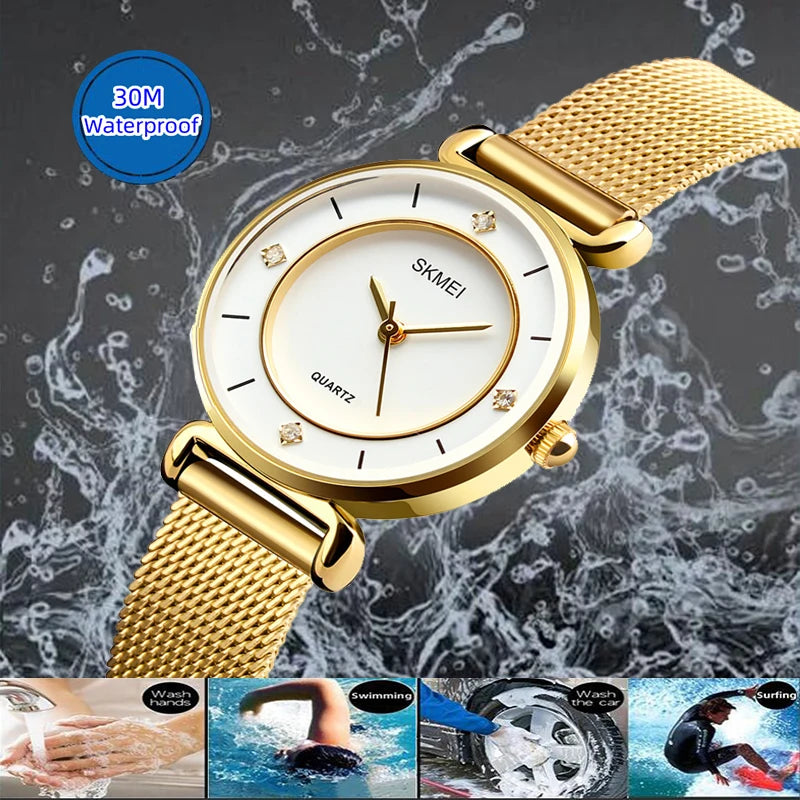 Skmei Original Brand Women Quartz Watches Fashion Leather Strap Analog Display Ladies Casual Waterproof Wristwatch