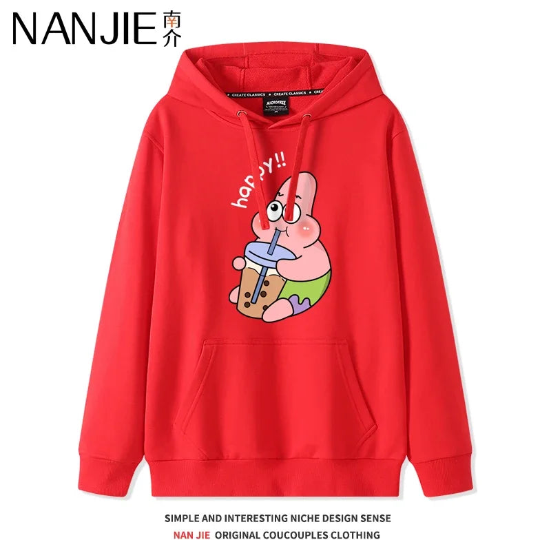 Autumn and Winter Hoodies Women Anime Hoodie Couple Wear The Same Style Cartoon Print SpongeBob Lovers Sweater Loose Hoodie Coat