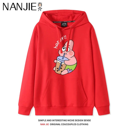Autumn and Winter Hoodies Women Anime Hoodie Couple Wear The Same Style Cartoon Print SpongeBob Lovers Sweater Loose Hoodie Coat