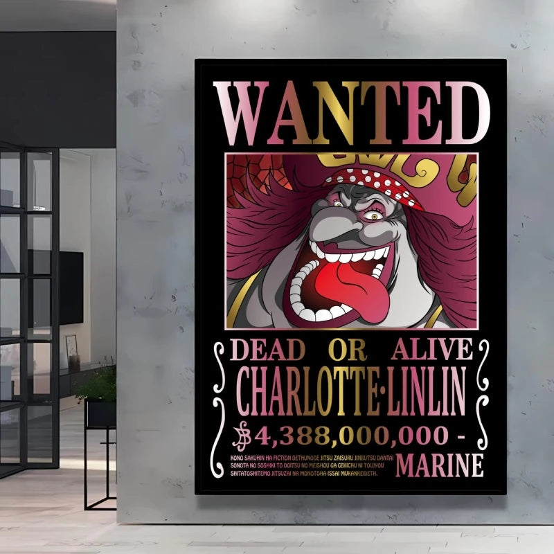 Classic Anime One Piece Luffy Wanted Bounty Posters Prints Cartoon Character Images Not Fading Wall Art Living Room Decorative