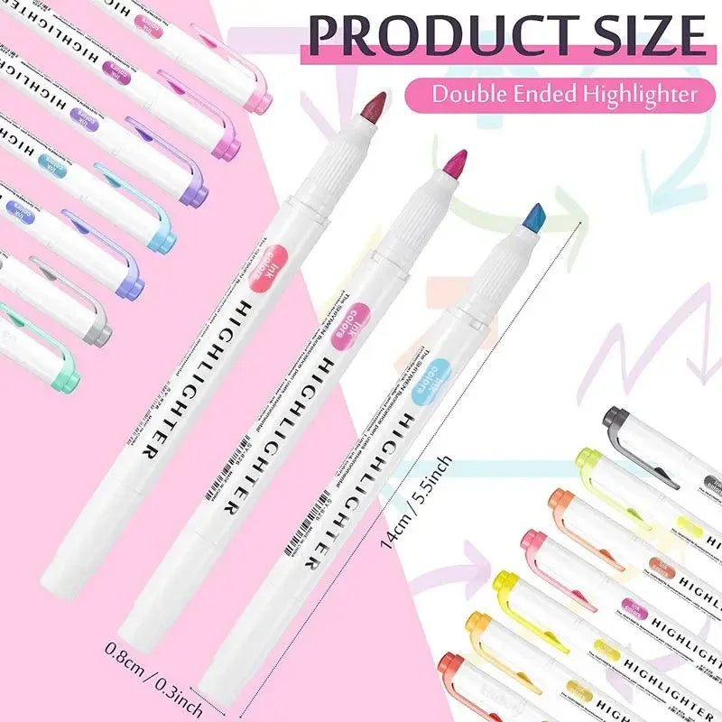 5-15 Colors Double Headed Highlighter Pen Set Fluorescent Drawing Markers Highlighters Pens Art Japanese Cute Pastel Stationery