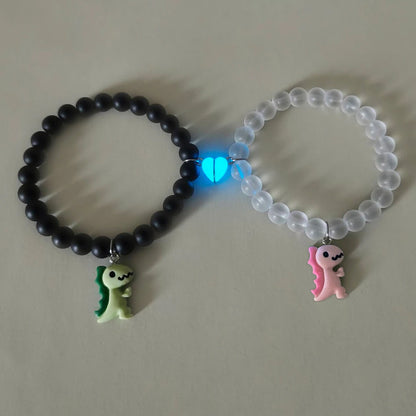 2 pieces/set Luminous heart cute dinosaur couple bracelet Fashion beaded bracelet