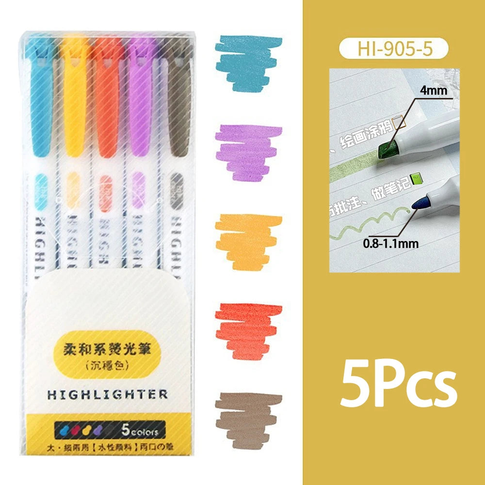 5-15 Colors Double Headed Highlighter Pen Set Fluorescent Drawing Markers Highlighters Pens Art Japanese Cute Pastel Stationery