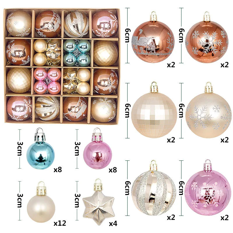 44pcs Christmas Ball Ornaments Painted Irregular 3-6cm Electroplated Plastic Ball Christmas Tree Decoration