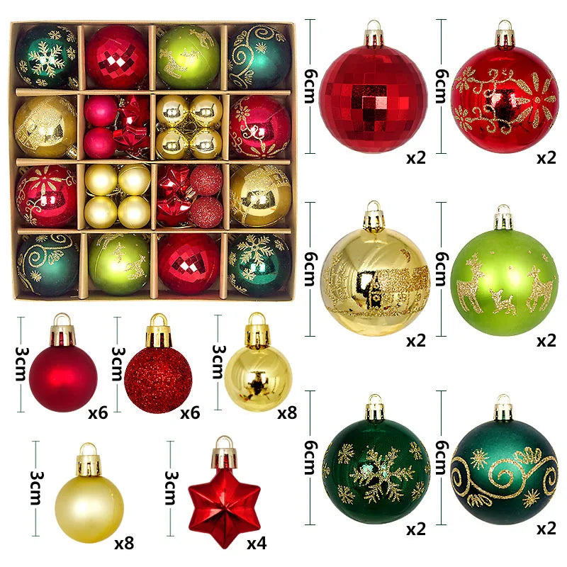 44pcs Christmas Ball Ornaments Painted Irregular 3-6cm Electroplated Plastic Ball Christmas Tree Decoration