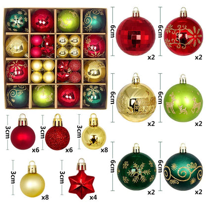 44pcs Christmas Ball Ornaments Painted Irregular 3-6cm Electroplated Plastic Ball Christmas Tree Decoration