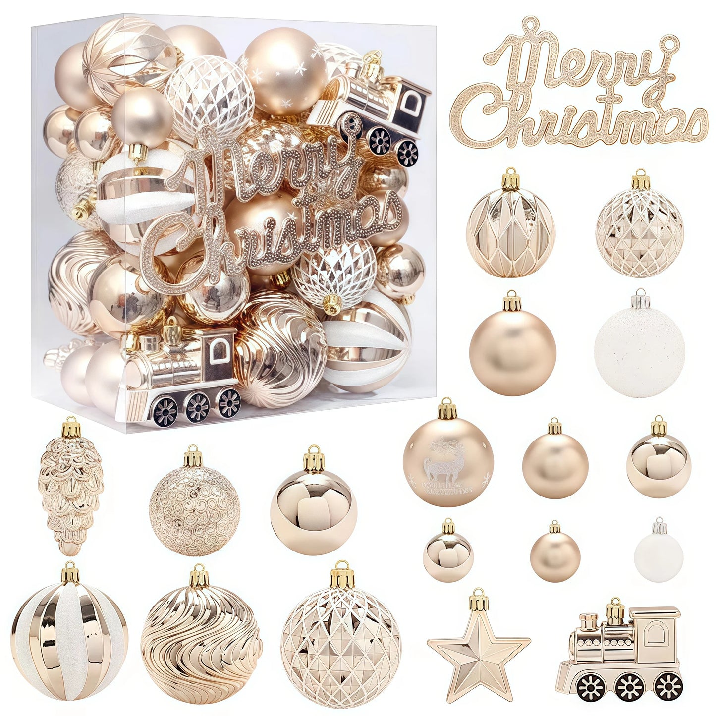 New Champagne Gold Christmas Ball Decorations Merry Christmas Tree Ornaments Exquisite Shaped Christmas Pendant Party Decor Ball