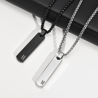 Initials Vertical Bar Necklace for Men,Stainless Steel  A-Z 26 Letters Charm Geometric Pendant Collars,Stylish Jewelry Gift