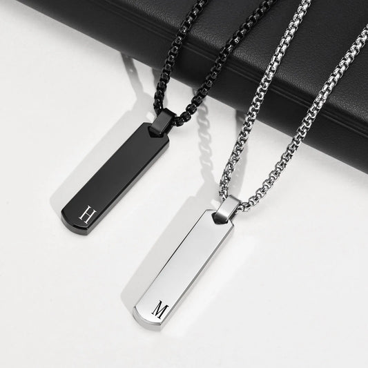 Initials Vertical Bar Necklace for Men,Stainless Steel  A-Z 26 Letters Charm Geometric Pendant Collars,Stylish Jewelry Gift