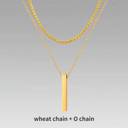 Vnox 3D Vertical Bar Necklaces for Men, Layering Stainless Steel Geometric Pendant, Layered Wheat Rope Cuban Chain, Boy Collar