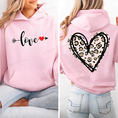 Harajuku Streetwear Hoodie for Women Clothes Oversized Leopard Heart Print Hip Hop Sweatshirt Valentine Heart Hoodies Tops Gifts