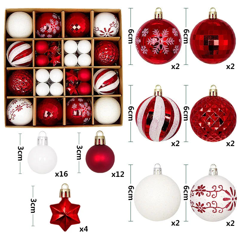 44pcs Christmas Ball Ornaments Painted Irregular 3-6cm Electroplated Plastic Ball Christmas Tree Decoration
