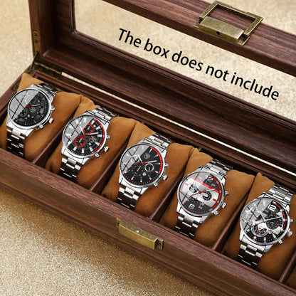 5Pcs/Set Casual Fashion Quartz Watch Set for Men, Silver Stainless Steel Round Dial with Date Quartz Watch Set for Men