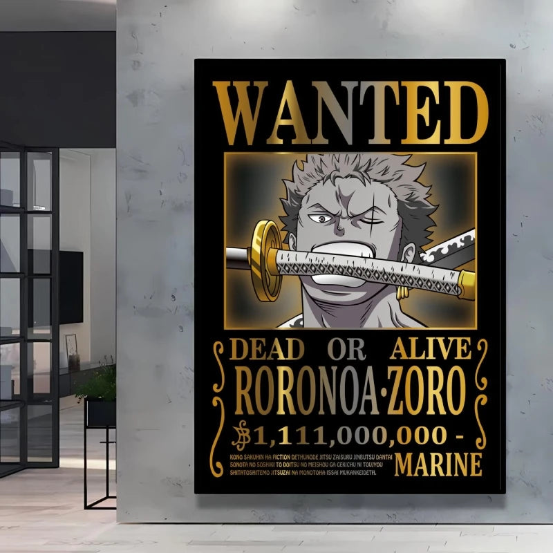 Classic Anime One Piece Luffy Wanted Bounty Posters Prints Cartoon Character Images Not Fading Wall Art Living Room Decorative