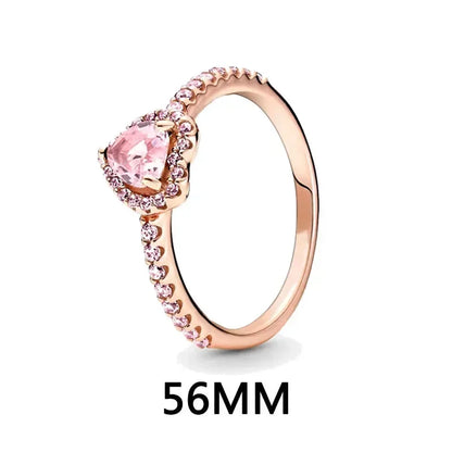 New 925 sterling silver heart-shaped earrings, rings, necklaces, pink red rainbow luxury set, sparkling charm jewelry,  gifts