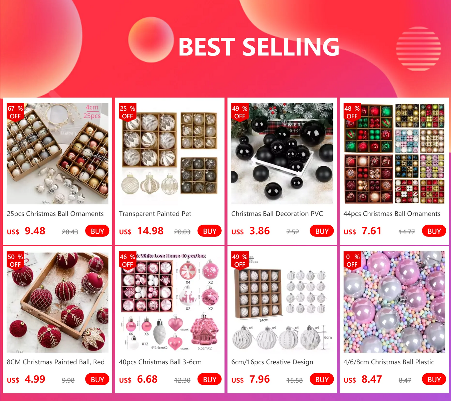 44pcs Christmas Ball Ornaments Painted Irregular 3-6cm Electroplated Plastic Ball Christmas Tree Decoration