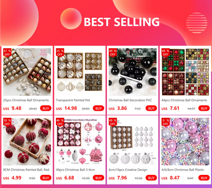 44pcs Christmas Ball Ornaments Painted Irregular 3-6cm Electroplated Plastic Ball Christmas Tree Decoration