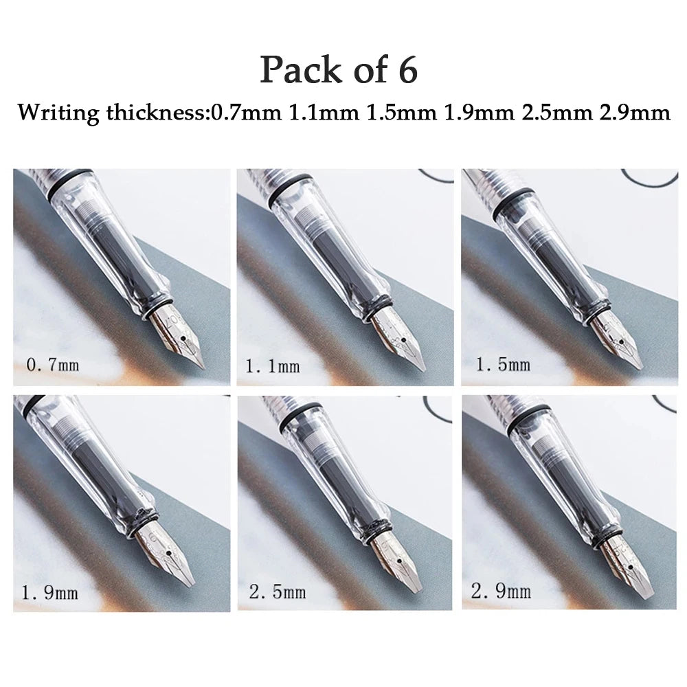 6pcs/Set Flat Tip Calligraphy Pens Art Parallel Writing Set Tibetan Arabic Fountain Pen for Gothic Lettering Stationery