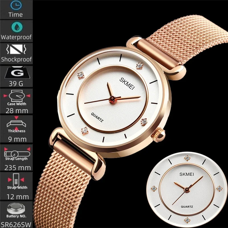 Skmei Original Brand Women Quartz Watches Fashion Leather Strap Analog Display Ladies Casual Waterproof Wristwatch