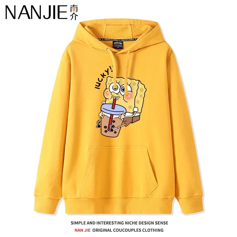Autumn and Winter Hoodies Women Anime Hoodie Couple Wear The Same Style Cartoon Print SpongeBob Lovers Sweater Loose Hoodie Coat
