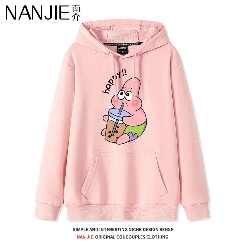Autumn and Winter Hoodies Women Anime Hoodie Couple Wear The Same Style Cartoon Print SpongeBob Lovers Sweater Loose Hoodie Coat