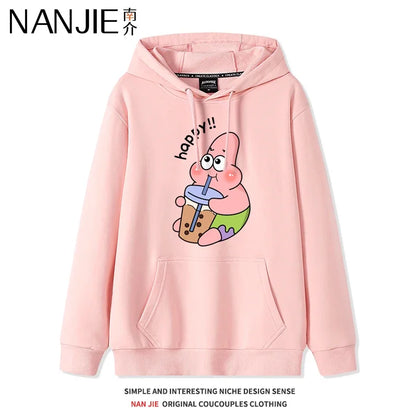 Autumn and Winter Hoodies Women Anime Hoodie Couple Wear The Same Style Cartoon Print SpongeBob Lovers Sweater Loose Hoodie Coat