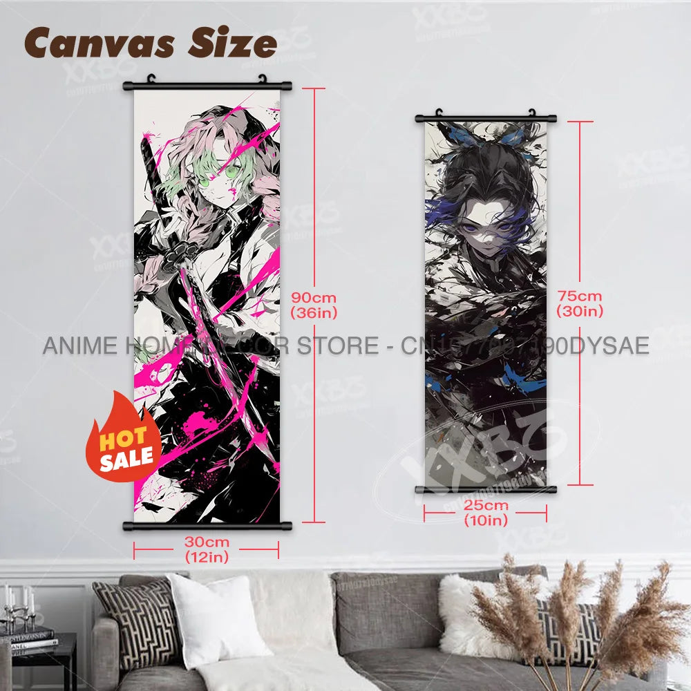 Demon Slayer Posters Kanroji Mitsuri Home Decor Kamado Nezuko Anime Hanging Paintings Wall Art Iguro Obanai Scrolls Pictures