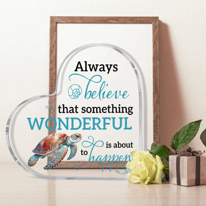 Acrylic Inspirational Quote Heart-Shaped Sign with Sea Turtle Design - Classic Tabletop Decor for Home & Office