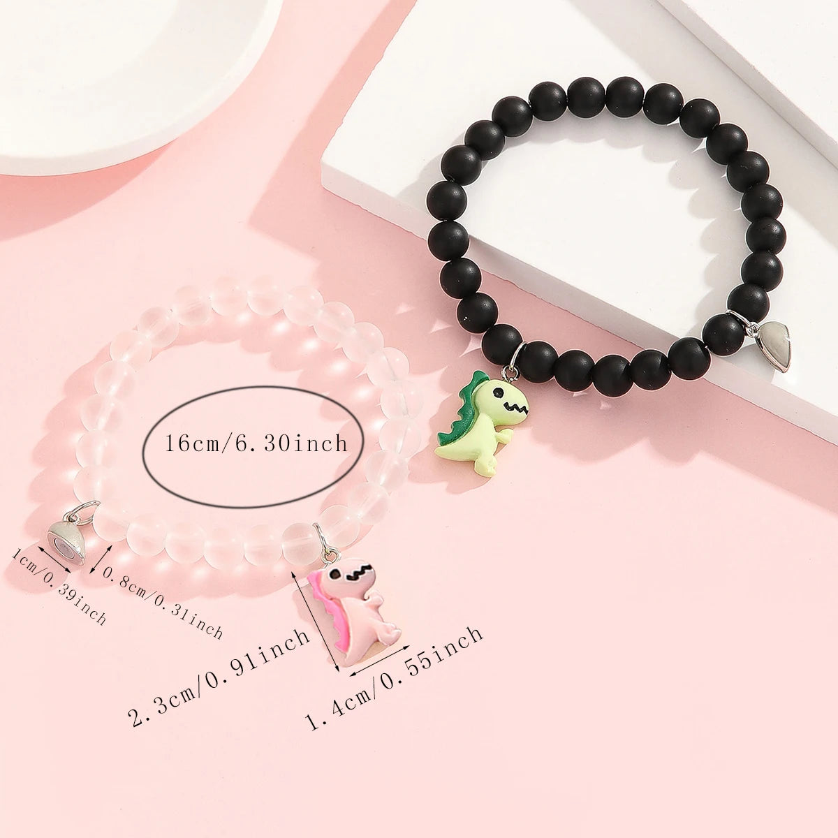 2 pieces/set Luminous heart cute dinosaur couple bracelet Fashion beaded bracelet