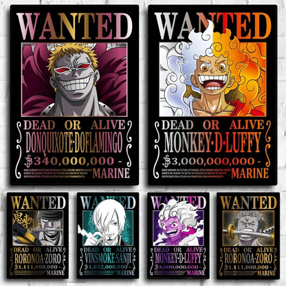 Classic Anime One Piece Luffy Wanted Bounty Posters Prints Cartoon Character Images Not Fading Wall Art Living Room Decorative