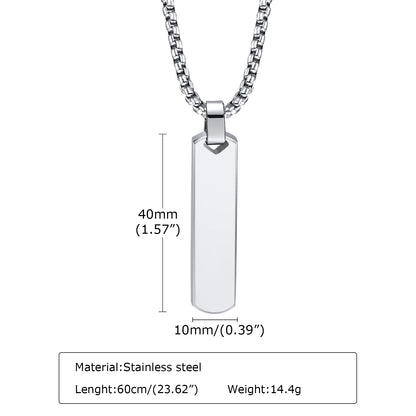 Initials Vertical Bar Necklace for Men,Stainless Steel  A-Z 26 Letters Charm Geometric Pendant Collars,Stylish Jewelry Gift