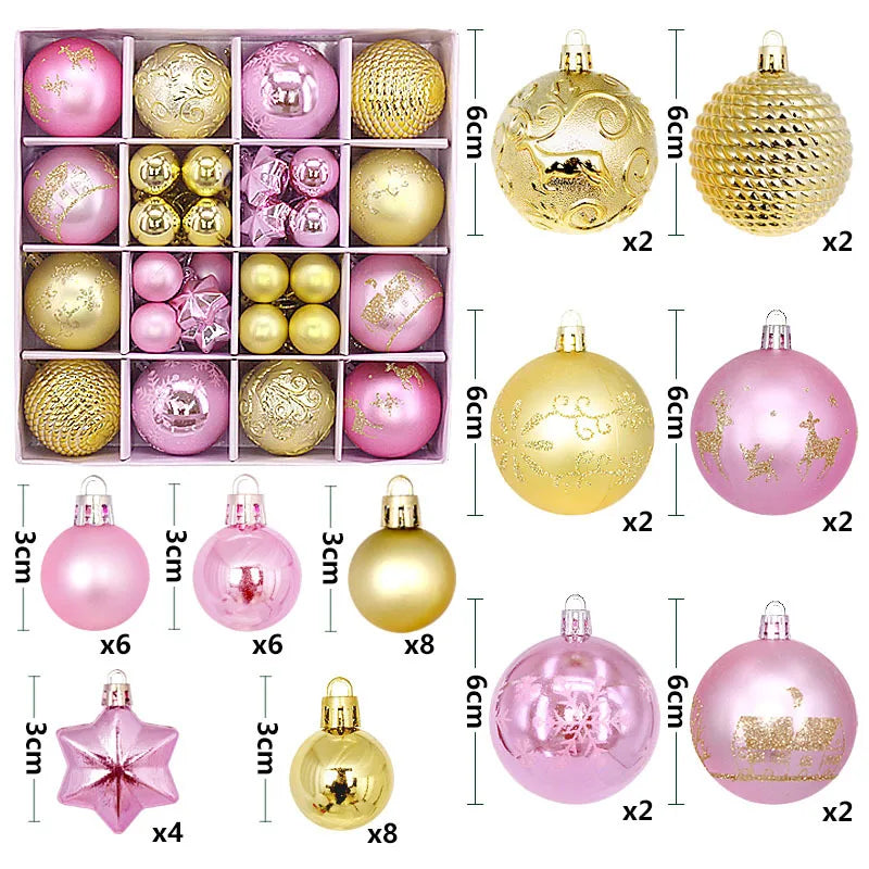 44pcs Christmas Ball Ornaments Painted Irregular 3-6cm Electroplated Plastic Ball Christmas Tree Decoration