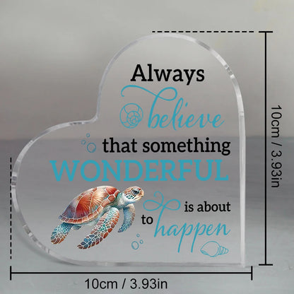 Acrylic Inspirational Quote Heart-Shaped Sign with Sea Turtle Design - Classic Tabletop Decor for Home & Office