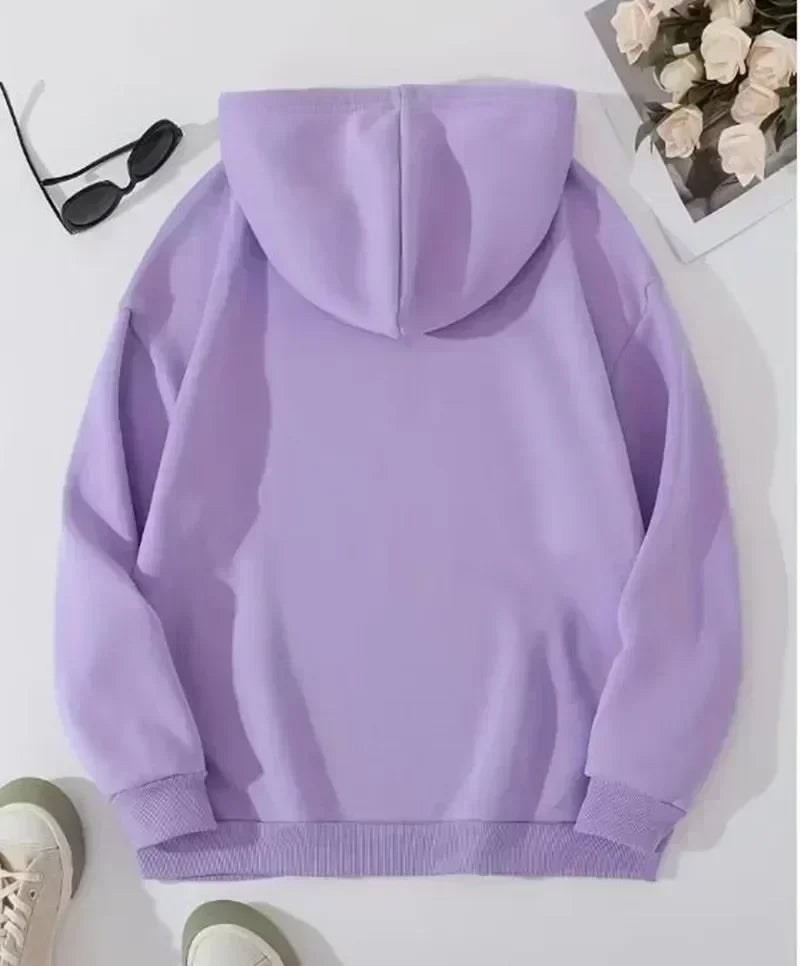 Street Fashion Casual Hoodie for Women's Polyester Knit Fabric Long Sleeve Regular Fit Hooded Pullover with Slight Stretch