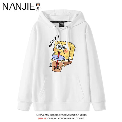 Autumn and Winter Hoodies Women Anime Hoodie Couple Wear The Same Style Cartoon Print SpongeBob Lovers Sweater Loose Hoodie Coat