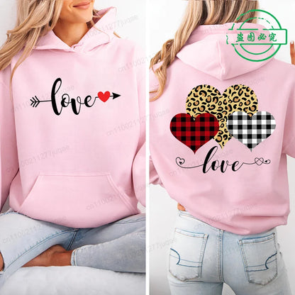 Harajuku Streetwear Hoodie for Women Clothes Oversized Leopard Heart Print Hip Hop Sweatshirt Valentine Heart Hoodies Tops Gifts