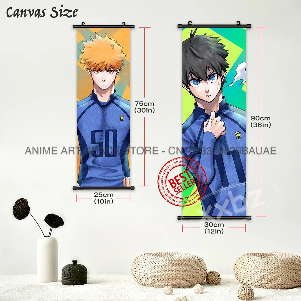 Blue Lock Hanging Painting Anime Poster Reo Mikage Wall Art Canvas Scroll Picture Isagi Yoichi Characters Home Decor Living Room