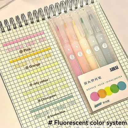 5 Colors/Set Double Unique Window Tip Highlighter Pen Double Head Pastel Color highlighters Marker School Stationery Supplies