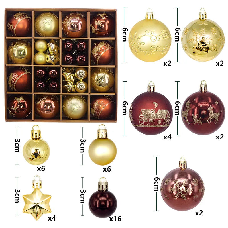 44pcs Christmas Ball Ornaments Painted Irregular 3-6cm Electroplated Plastic Ball Christmas Tree Decoration