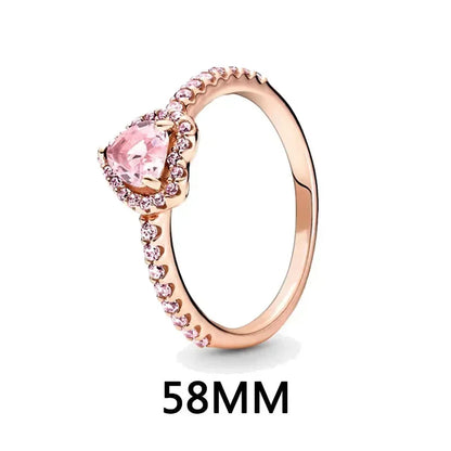 New 925 sterling silver heart-shaped earrings, rings, necklaces, pink red rainbow luxury set, sparkling charm jewelry,  gifts