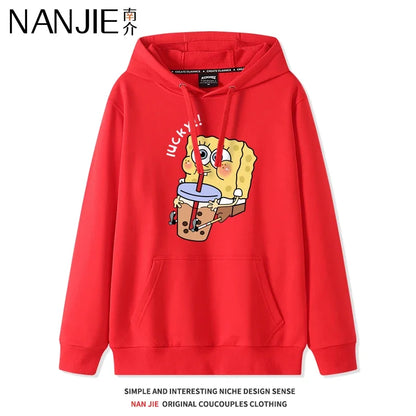Autumn and Winter Hoodies Women Anime Hoodie Couple Wear The Same Style Cartoon Print SpongeBob Lovers Sweater Loose Hoodie Coat