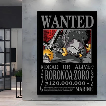 Classic Anime One Piece Luffy Wanted Bounty Posters Prints Cartoon Character Images Not Fading Wall Art Living Room Decorative